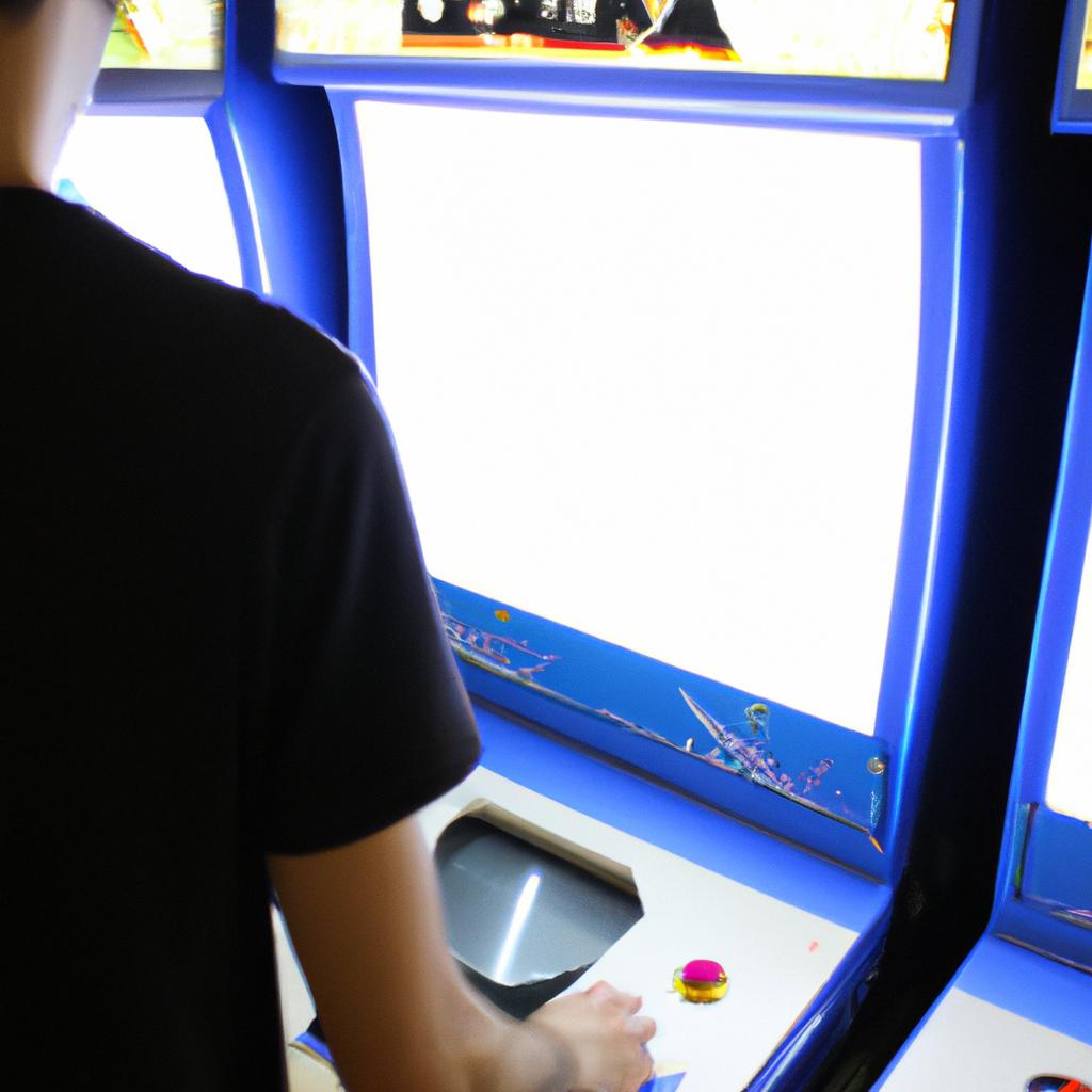 Person playing arcade machine game
