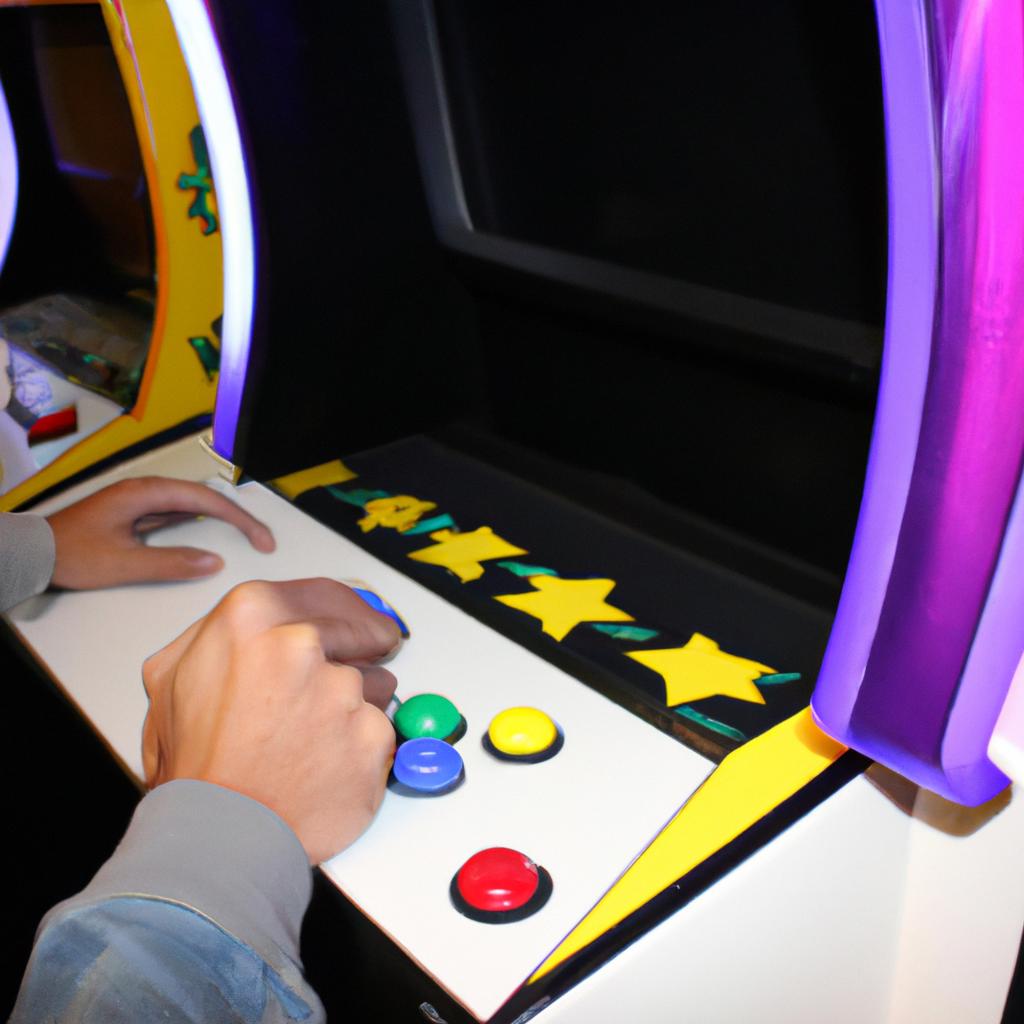 Person playing arcade game machine